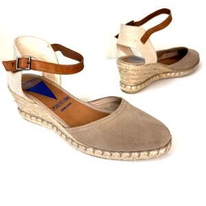 VERBENAS Malena Espadrille Sandal Sz 38/7.5 Suede Leather Neutral Made in Spain